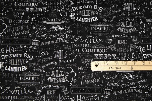 Chalkboard WORDS Dream Big Inspire Keep Calm Courage Fabric 32"x 42" #C2786 - Picture 2 of 4