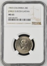 Colombia 20 Centavos 1965 Jorge Eliecer Gaitan NGC MS 65