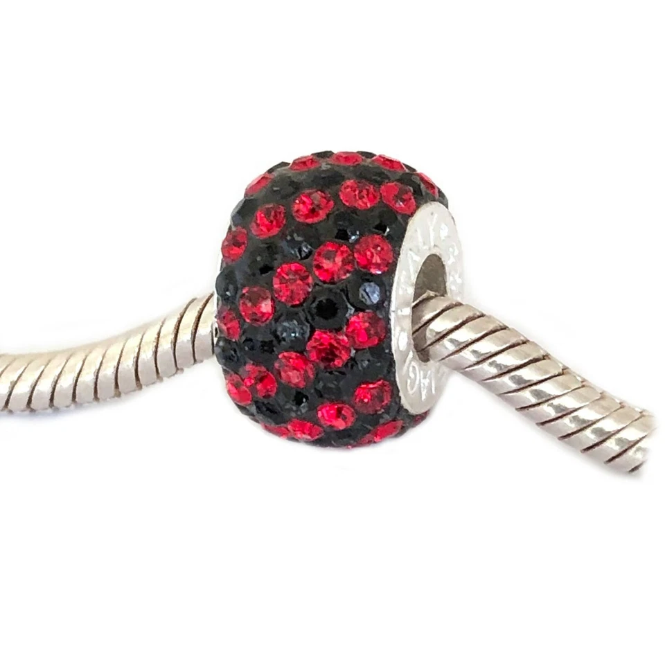 Dije de cristal rojo y negro cuentas de agujero grande plata de ley .925 Carlo Biagi Foto 2 de 4