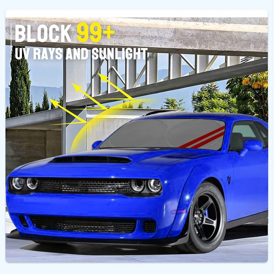 Compatível com 2008-2023 Dodge Challenger carro pára-brisa protetor solar dobrável UV bloco capa - Imagem 2 de 4