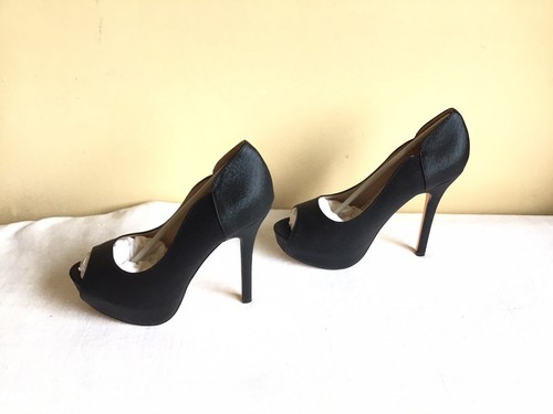 New Womens De Blossom Collection Black Slip On Open Toe Stiletto High Heels 7 - Picture 5 of 5