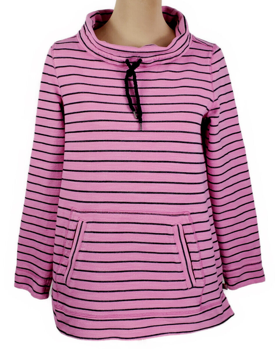 T by Talbots~Women S~Pink Navy Striped Cowl Neck Midweight Top  Sweatshirt~LN