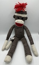 Sock Monkey 19 Schylling Brown Cream Red Mouth Bottom Plush Stuffed Animal
