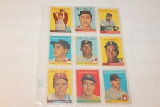 NINE ASSORTED VINTAGE 1958 TOPPS BASEBALL CARDS