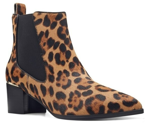 Nine West Honor Pull On Leopard Chelsea Booties Natural Multi Pony