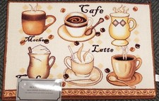 PRINTED KITCHEN RUG nonskid 18" x 30" 6 COFFEE CUPS TYPES, AH