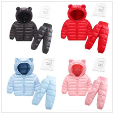 Baby Boys Girls Jacket Light Down With Ear Hoodie Coats Pants Spring Clothes