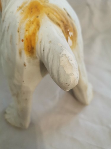 Vintage Retro Large Cute Spanial Dog China Ornament White & Brown,Needs New Home - Picture 11 of 12