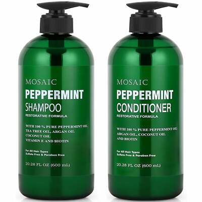 Mosaic Peppermint Shampoo and Conditioner Set, 20.2 FL Oz Each