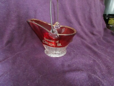 Ruby Flash Cut glass Coal Bucket 1933 Souvenir of Chicago  Some fading/chips