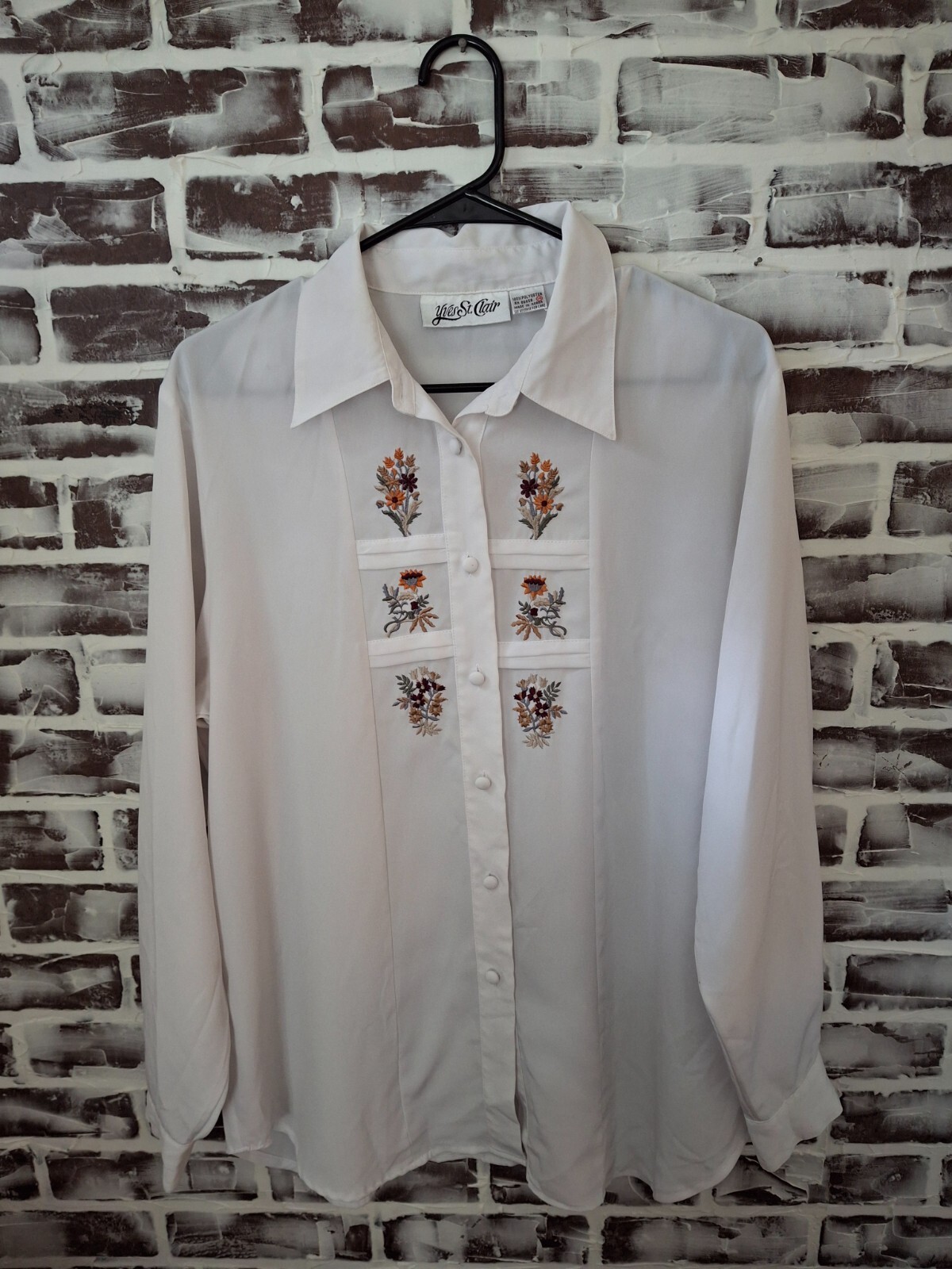 SAINT LAURENT Top vintage Yves St Clair taglia 14 con bottoni bianco fiori ricamati