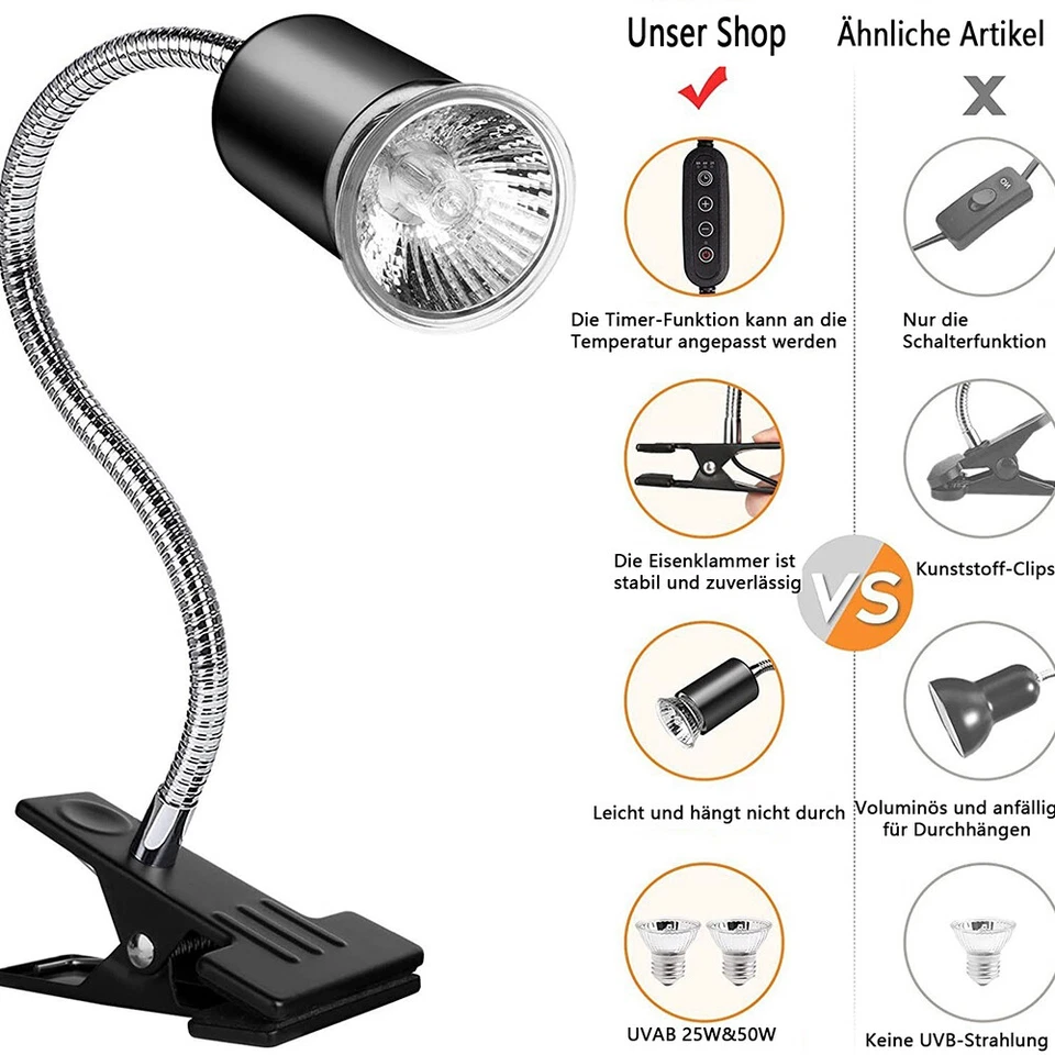 Schildkröten Wärmelampe Reptilien Terrarium Lampe UVA UVB 25+50W Heizlicht DHL - Bild 2 von 4