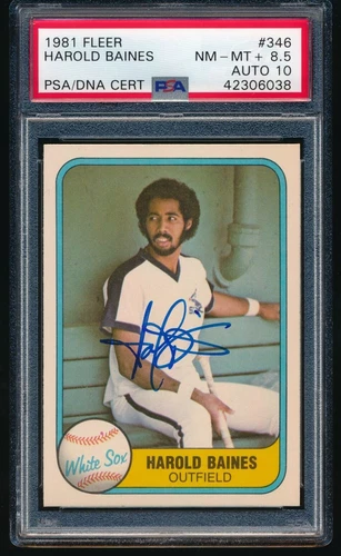 1981 Fleer #346 Harold Baines Signed Rookie Card PSA 8.5 NM-MT+/10 AUTO