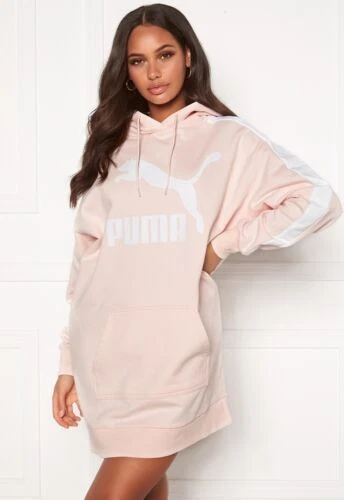 PUMA Womens Classics T7 Hoodie Sport Dress Rose Pink Long Tunic Size 8 UK BNWT