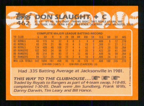 DON SLAUGHT 1988 TOPPS TIFFANY 88 NO 462 NRMINT+              20098 - Picture 2 of 2