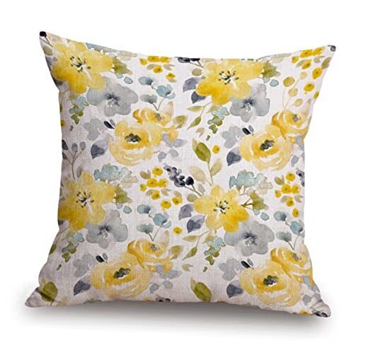 Throw Pillow Cover Black Floral Watercolor Bright Summer Pattern Yellow Tss07