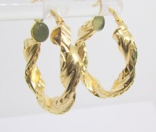 Gold Over 925 Sterling Silver Twisted Round Hoop Pierced Earrings 26MM - 2.8G
