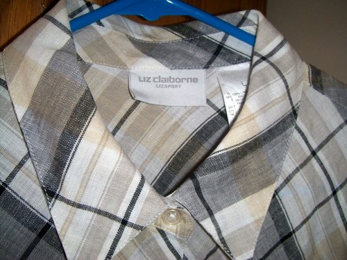 Linen Plaid Button Front Blouse Shirt 