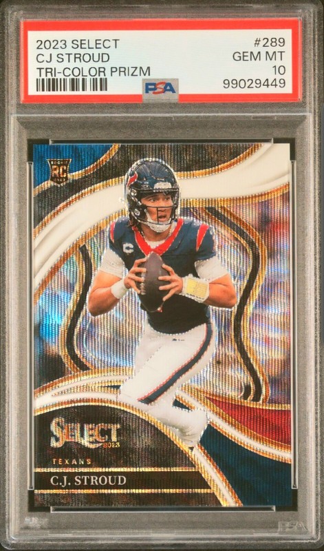 C.J. STROUD 2023 SELECT CLUB LEVEL ROOKIE TRI COLOR PRIZM RC /149 PSA 10 #289