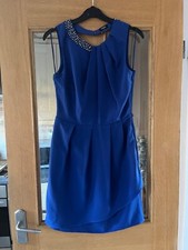 Oasis ladies blue sleeveless high necked dress embellished party size 8