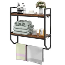 Wall Mounted Bathroom Shelves with Towel Bar, Industrial 2-Tier Over The Toil...