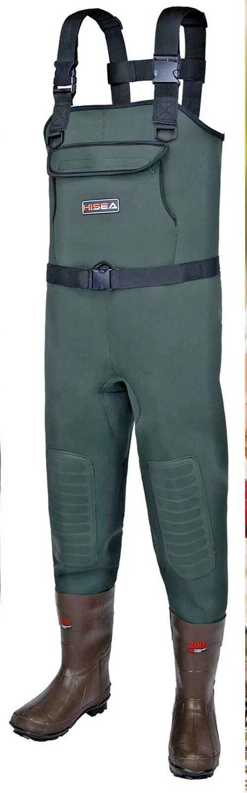 HISEA Unisex Neoprene Fishing Waders 200G Insulated Cleated Bootfoot Chest 6/39