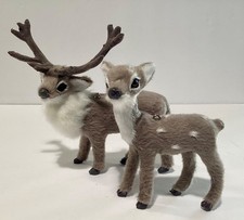 Holiday Plush Felt Deer Gray and White Hanging Christmas Decor - Set of Two