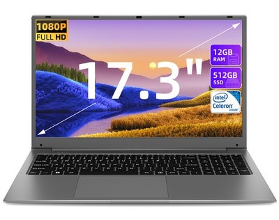 SGIN Laptop 17.3'' SSD 512GB 12GB RAM Intel N5095 2.9Ghz FHD Portable Notebook