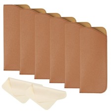 6 Pcs 3x6.9" Leather Eyeglass Cases with 2 Cleaning Clothes, Apricot