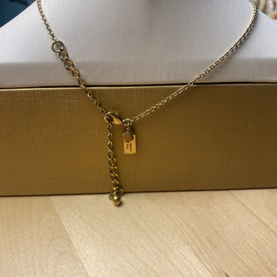 "Collar colgante Kate Spade tono dorado verde cuadrado cristal cadena ajustable 17""" Foto 2 de 4