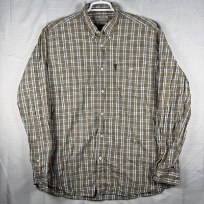 Beretta Mens XL Plaid Button Down Shirt Brown Blue Cotton Long Sleeve Italy
