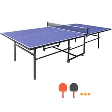 Blue Foldable Mid-Size Ping Pong Table Set with Net, Paddles Balls