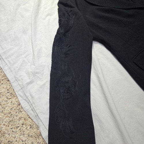 Bloomingdales Womens Blazer Coat W/ Floral Flower Embroidered Sleeves Black Sz 8 - Picture 4 of 19