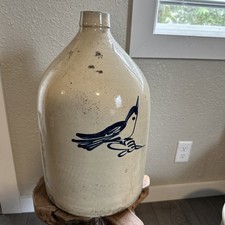 Antique 4 gallon Fulper Cobalt Bird Stoneware Jug