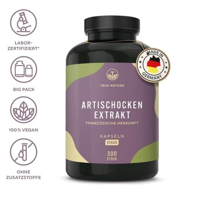Artischocken Extrakt - 300 Kapseln Vegan - 2400mg (60mg Cynarin) - TRUE NATURE®