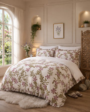 Floral Frill Ruffle Duvet Cover Set 100% Cotton with Pillowcases (Double)