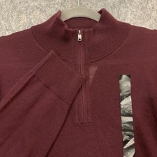 Banana Republic Knit Sweater Men  s XL 100 Merino Wool Burgundy 1/4 Zip NEW