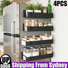 4x Magnetic Fridge Spice Kitchen Rack Shelf Refrigerator Spice Shelf+ 8 Hooks