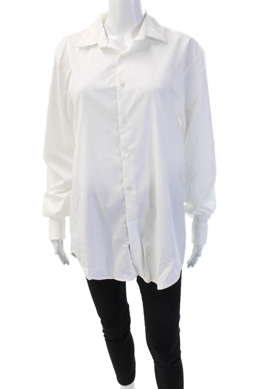 Zara Unisex Basic Collared White Button-Up Long S… - image 1