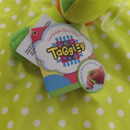 Taggies Green Frog Security Blanket Lovey Polka Dots Rattle Satin Back 2012 New - Picture 3 of 11