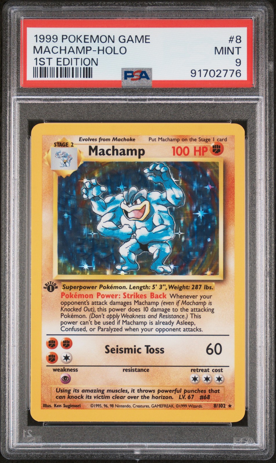 1999 POKEMON BASE SET 1ST EDITION #8 MACHAMP-HOLO PSA 9