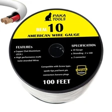 100 ft In Wall Audio Speaker Cable Wire  10/2 AWG Gauge 2 Conductor Bulk White
