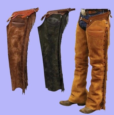 Men's Western Suede Leather Chaps Cowboy Rodeo Ranch Riding Fringe Chaps
