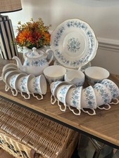 Colclough Braganza Blue Floral Tea Set – 22 Pieces – Teapot & 12 Cups