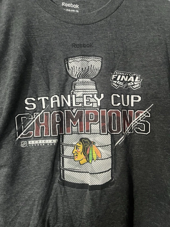 Camiseta para hombre Reebok Stanley Cup Champions NHL Chicago Blackhawks 2015 talla XL Foto 2 de 4