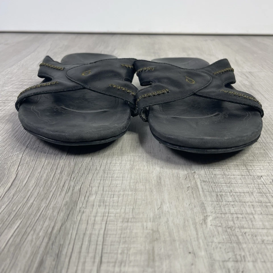 OluKai Mea Ola Leather Slide Sandals Men's Size 12 Black Hawaiian Beach K - Image 2 of 4