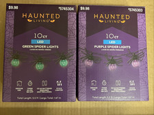 2 Boxes Haunted Living LED Green Purple Spider Halloween Light String Battery