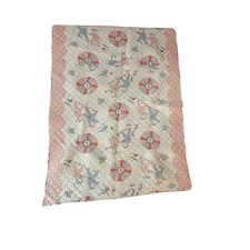 Vintage Handmade Baby Crib Quilt With Nursery Rhyme Pattern  Scalloped Edges