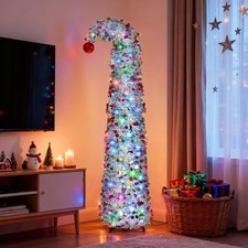 ✅NEXSTRON 5Ft/150cm Pop Up Christmas Tree with Lights, Grinch Xmas Tree 150 LED