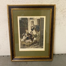 Schwer erkrankt Dackel Kinder Leiterwagen Franz Defregger Gerahmt